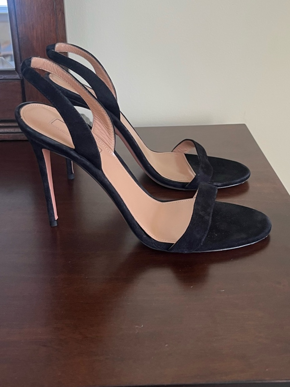 AQUAZZURA
So Nude 85 suede slingback sandals, black size 39